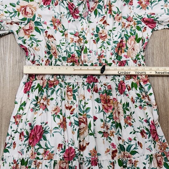 Anthropologie Somerset Dress Size 1X White Pink Floral Maxi Puff Sleeve Cotton - Picture 5 of 14